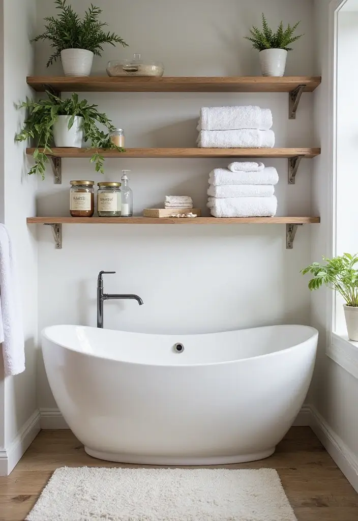 25 Bathroom Wall Ideas That Add Texture and Style 4 25 Bathroom Wall Ideas That Add Texture and Style - 4. Open Shelving