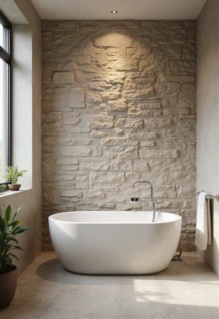 25 Bathroom Wall Ideas That Add Texture and Style 8 25 Bathroom Wall Ideas That Add Texture and Style - 8. Stone Accents