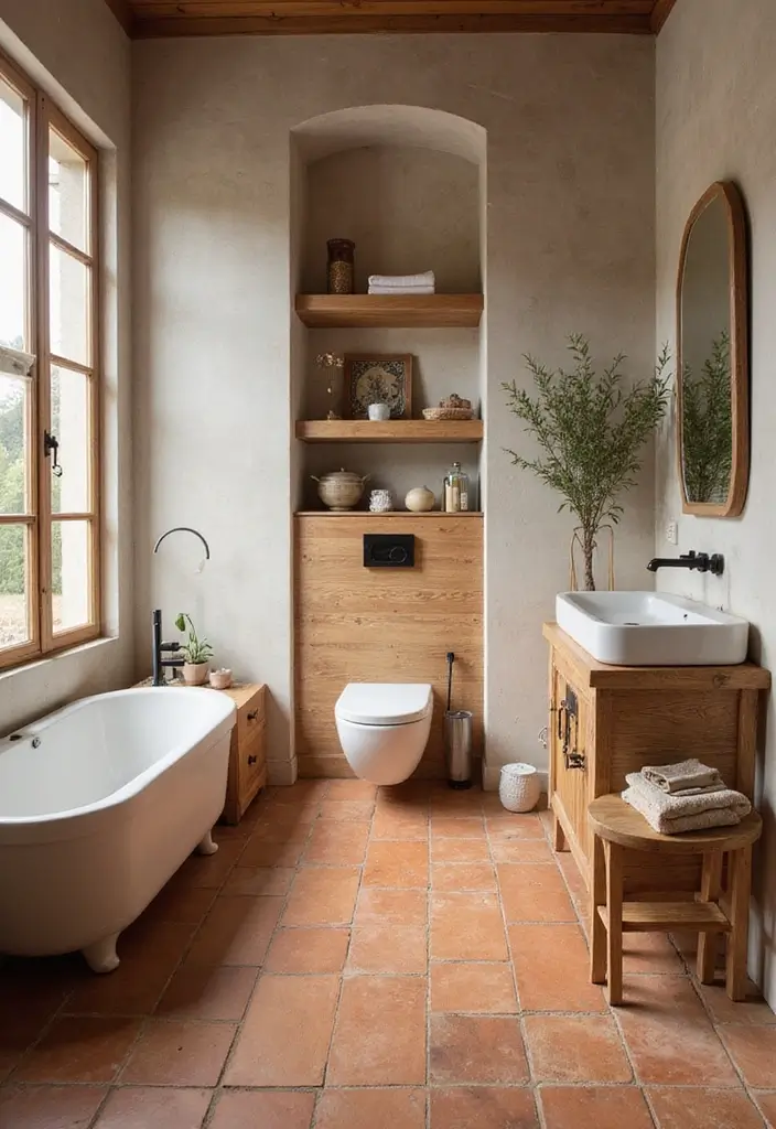 27 Bathroom Tiles Design Ideas to Upgrade Any Space - 15. Terracotta Effect Tiles