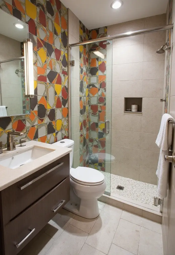 27 Bathroom Tiles Design Ideas to Upgrade Any Space - 18. Modern Graphic Tiles