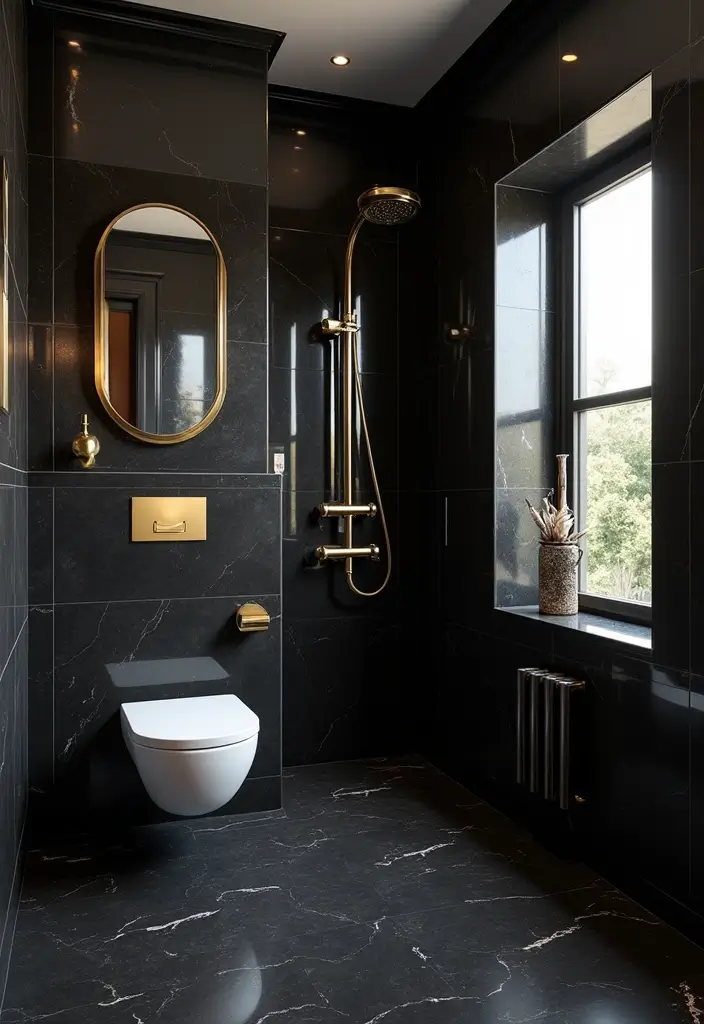 27 Bathroom Tiles Design Ideas to Upgrade Any Space - 24. Glossy Black Tiles