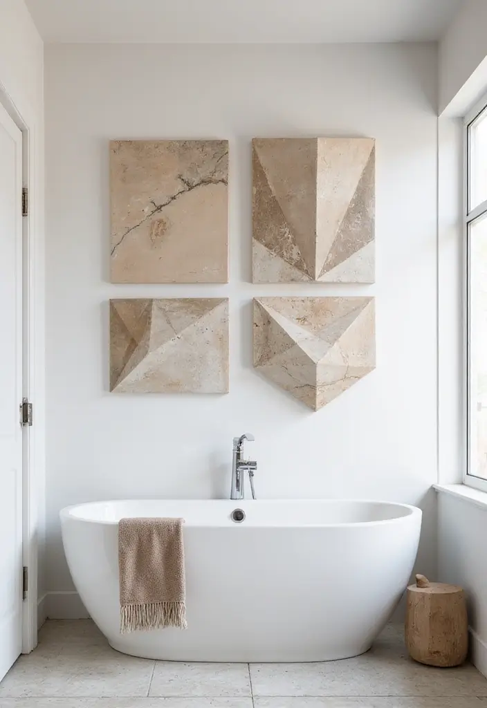 27 Bathroom Wall Decor Ideas That Elevate Your Style 12 27 Bathroom Wall Decor Ideas That Elevate Your Style - 12. Geometric Wall Art