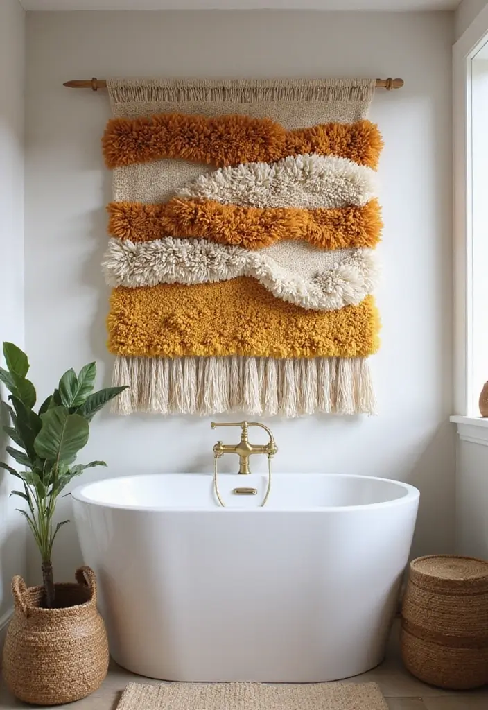 27 Bathroom Wall Decor Ideas That Elevate Your Style 15 27 Bathroom Wall Decor Ideas That Elevate Your Style - 15. Textile Wall Art