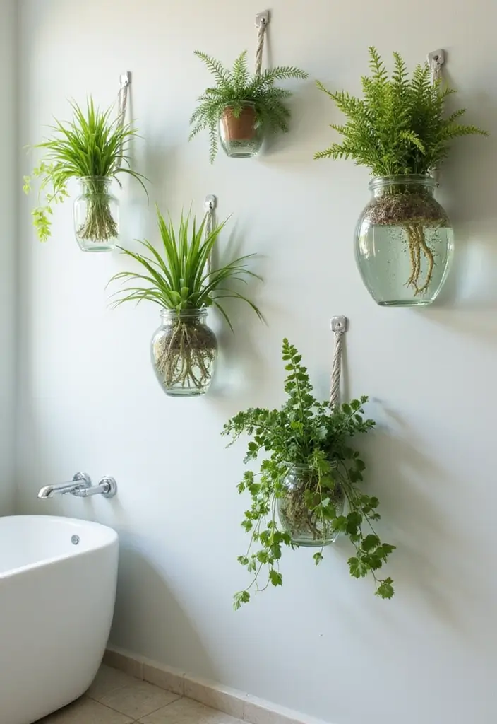 27 Bathroom Wall Decor Ideas That Elevate Your Style 17 27 Bathroom Wall Decor Ideas That Elevate Your Style - 17. Floating Plants