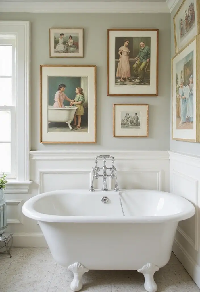 27 Bathroom Wall Decor Ideas That Elevate Your Style 18 27 Bathroom Wall Decor Ideas That Elevate Your Style - 18. Vintage Bath Art