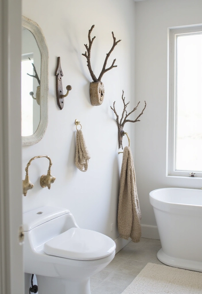 27 Bathroom Wall Decor Ideas That Elevate Your Style 21 27 Bathroom Wall Decor Ideas That Elevate Your Style - 21. Artistic Hooks and Hangers
