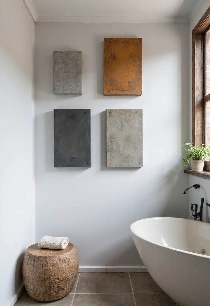 27 Bathroom Wall Decor Ideas That Elevate Your Style 23 27 Bathroom Wall Decor Ideas That Elevate Your Style - 23. Cement Art Pieces