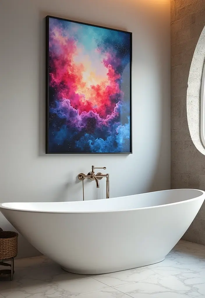 27 Bathroom Wall Decor Ideas That Elevate Your Style 26 27 Bathroom Wall Decor Ideas That Elevate Your Style - 26. Digital Art Displays