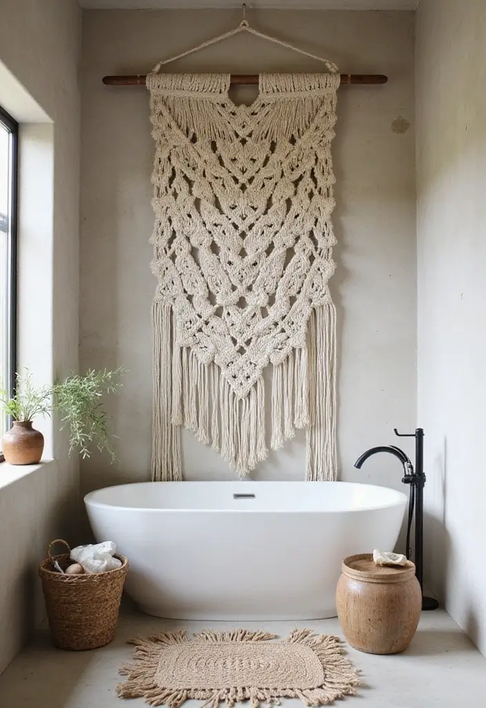 27 Bathroom Wall Decor Ideas That Elevate Your Style 4 27 Bathroom Wall Decor Ideas That Elevate Your Style - 4. Macramé Wall Hangings