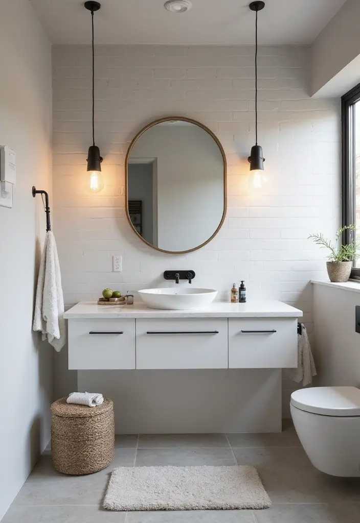 27 Scandinavian Bathroom Ideas That Are Bright and Minimal - 12. Functional Light Fixtures