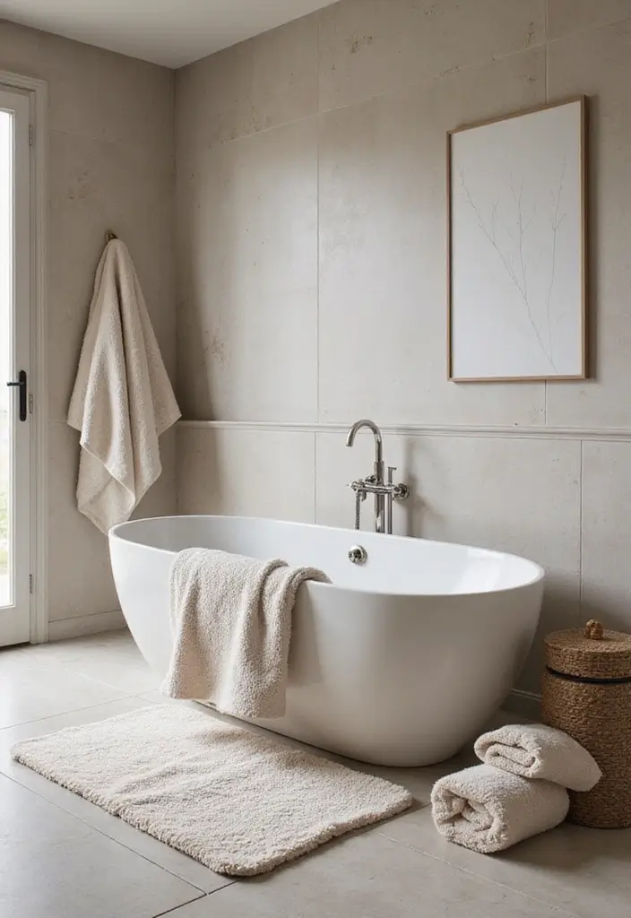27 Scandinavian Bathroom Ideas That Are Bright and Minimal - 9. Luxurious Textiles