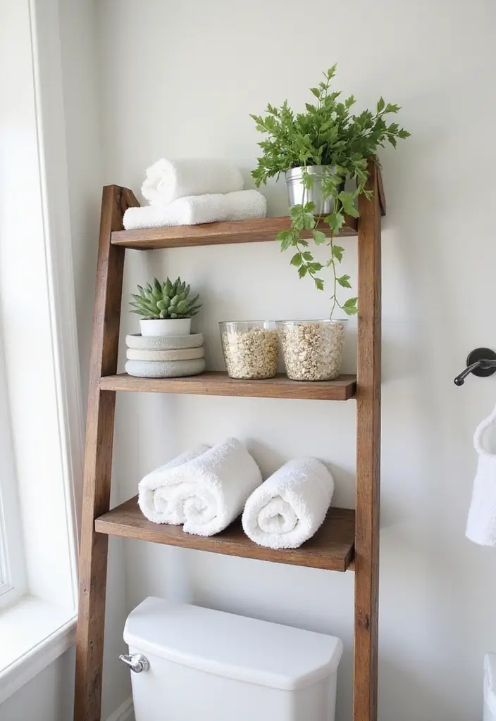 28 Bathroom Storage Ideas That Keep Everything Organized 8 28 Bathroom Storage Ideas That Keep Everything Organized - 8. DIY Ladder Shelf