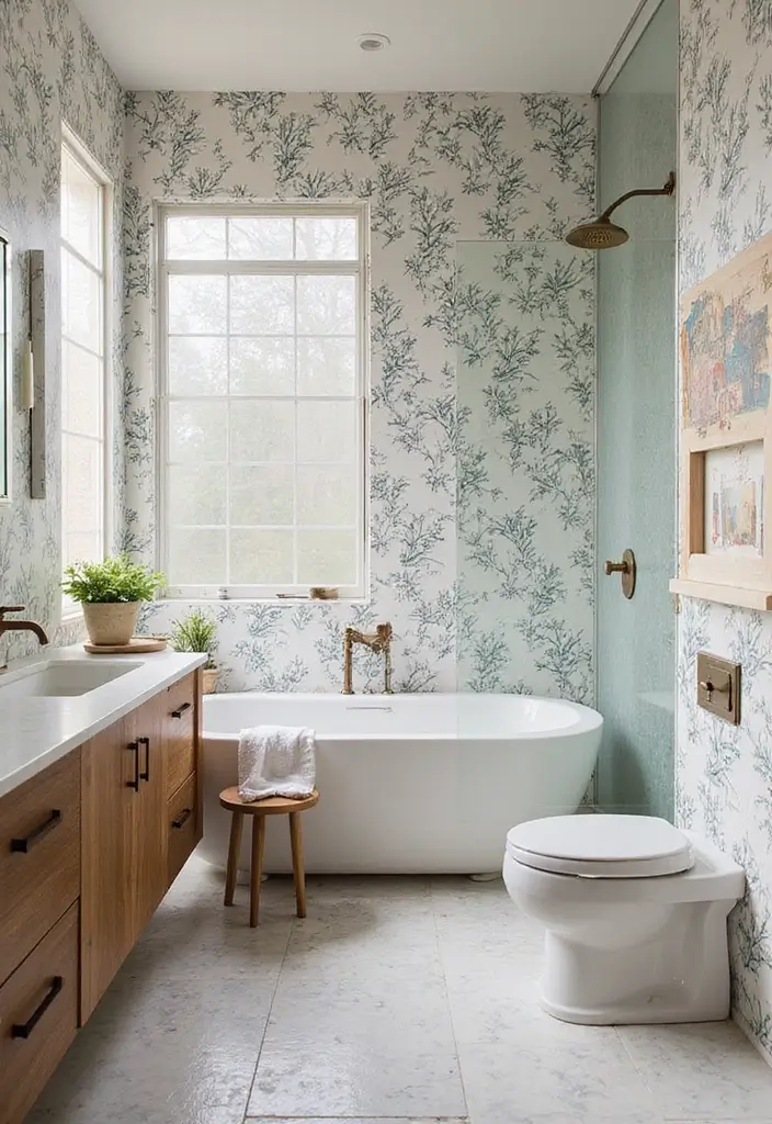 30+ Bathroom Ideas for a Stylish and Functional Home 19 30+ Bathroom Ideas for a Stylish and Functional Home - 19. Creative Use of Wallpaper