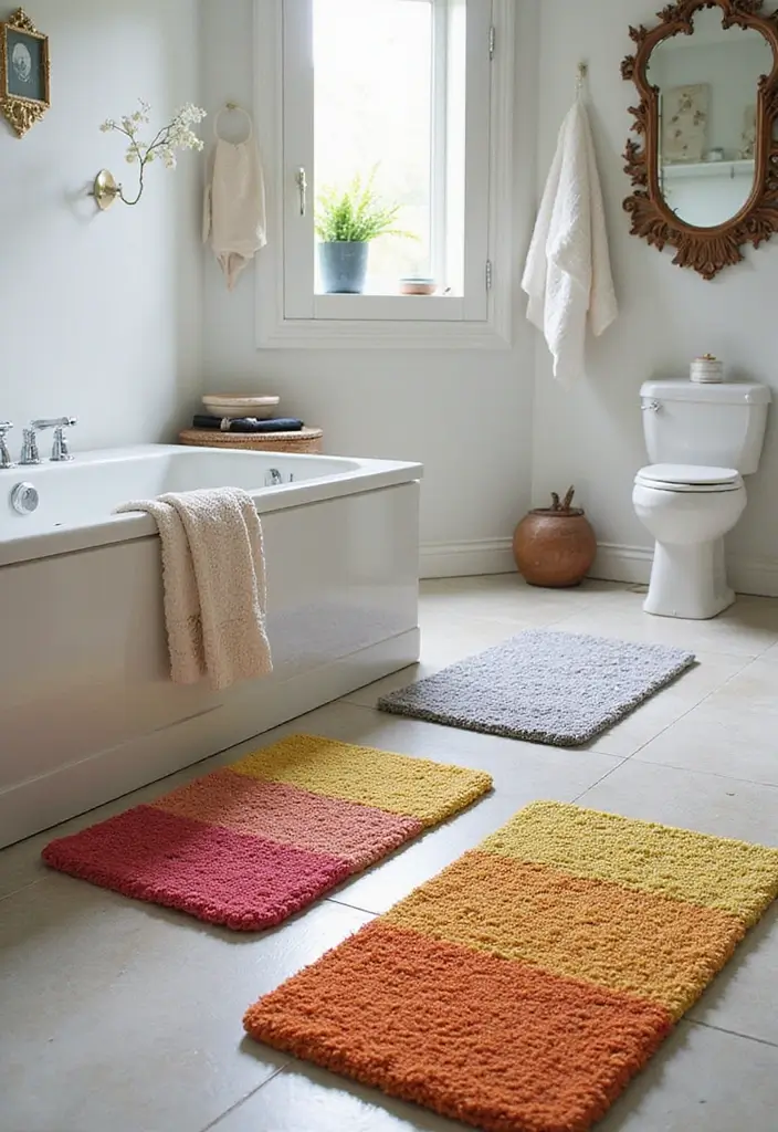 30+ Bathroom Ideas for a Stylish and Functional Home 25 30+ Bathroom Ideas for a Stylish and Functional Home - 25. Colorful Bath Mats