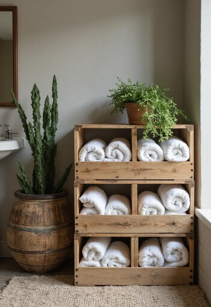 30+ Bathroom Towel Hanging Ideas That Are Smart and Stylish 12 30+ Bathroom Towel Hanging Ideas That Are Smart and Stylish - 12. Decorative Wooden Crate