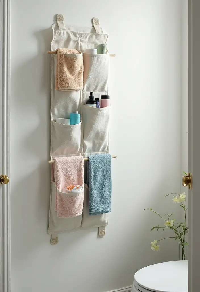 30+ Bathroom Towel Hanging Ideas That Are Smart and Stylish 13 30+ Bathroom Towel Hanging Ideas That Are Smart and Stylish - 13. Hanging Towel Organizer with Pockets