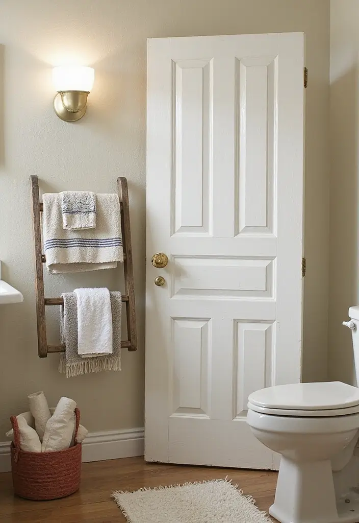 30+ Bathroom Towel Hanging Ideas That Are Smart and Stylish 16 30+ Bathroom Towel Hanging Ideas That Are Smart and Stylish - 16. Vintage Door Towel Rack
