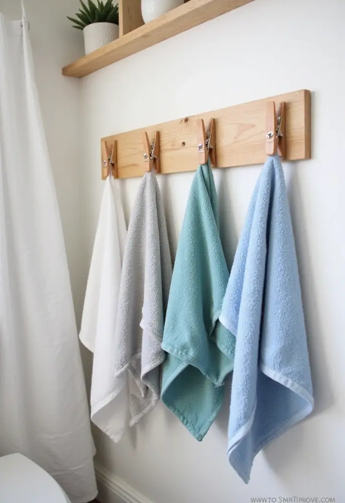 30+ Bathroom Towel Hanging Ideas That Are Smart and Stylish 17 30+ Bathroom Towel Hanging Ideas That Are Smart and Stylish - 17. Clothespin Towel Holder