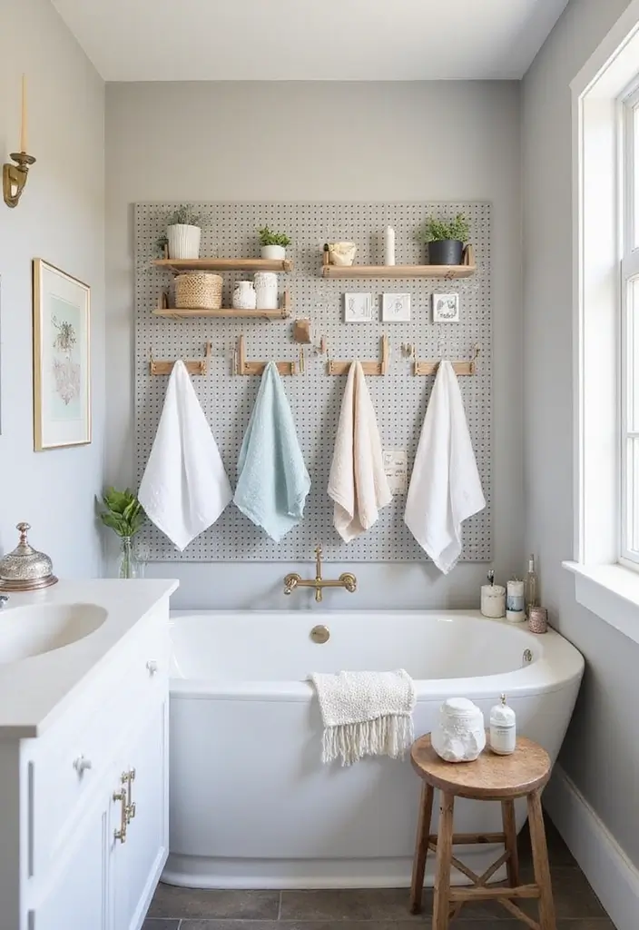 30+ Bathroom Towel Hanging Ideas That Are Smart and Stylish 20 30+ Bathroom Towel Hanging Ideas That Are Smart and Stylish - 20. Pegboard Towel Organization