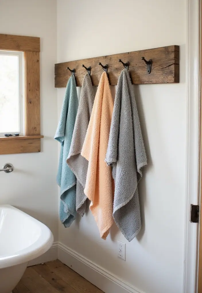 30+ Bathroom Towel Hanging Ideas That Are Smart and Stylish 29 30+ Bathroom Towel Hanging Ideas That Are Smart and Stylish - 29. Rustic Farmhouse Towel Rack