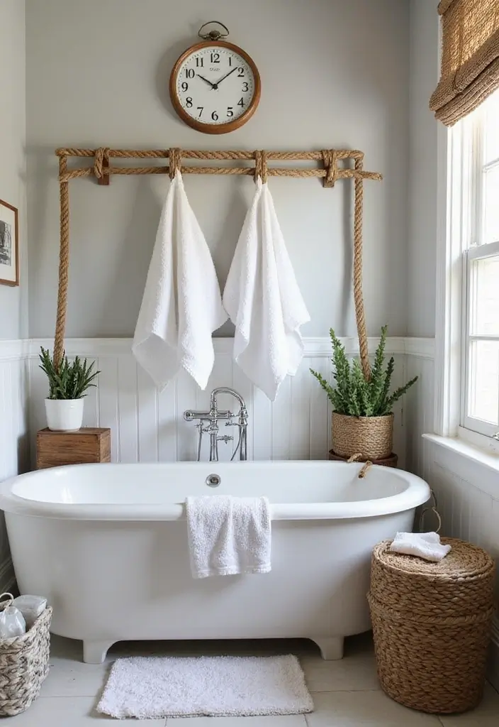 30+ Bathroom Towel Hanging Ideas That Are Smart and Stylish 3 30+ Bathroom Towel Hanging Ideas That Are Smart and Stylish - 3. Rope Hanging System