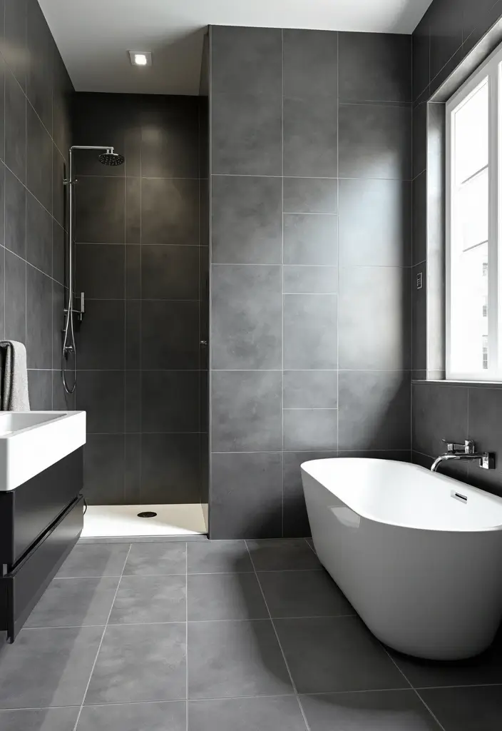 30+ Grey and White Bathroom Ideas That Always Look Elegant 1 30+ Grey and White Bathroom Ideas That Always Look Elegant - 1. Sleek Monochrome Elegance