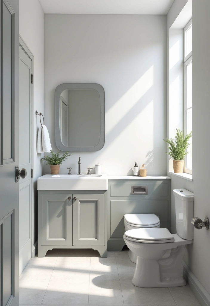 30+ Grey and White Bathroom Ideas That Always Look Elegant 13 30+ Grey and White Bathroom Ideas That Always Look Elegant - 13. Soft Grey Cabinets