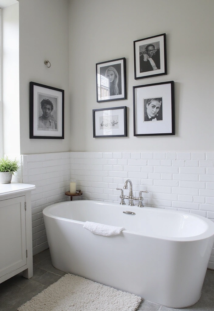 30+ Grey and White Bathroom Ideas That Always Look Elegant 16 30+ Grey and White Bathroom Ideas That Always Look Elegant - 16. Monochrome Art Pieces