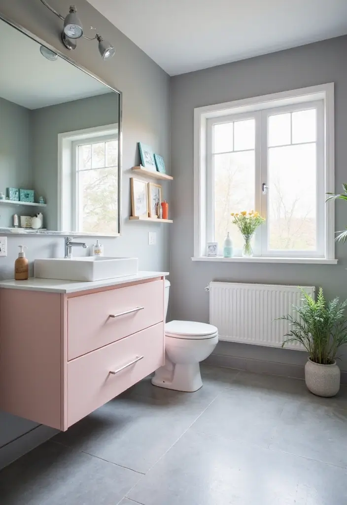 30+ Grey and White Bathroom Ideas That Always Look Elegant 2 30+ Grey and White Bathroom Ideas That Always Look Elegant - 2. Soothing Pastel Accents