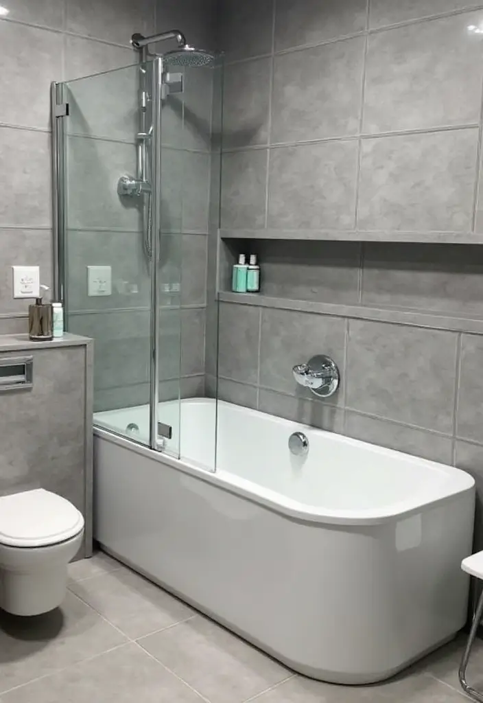 30+ Grey and White Bathroom Ideas That Always Look Elegant 22 30+ Grey and White Bathroom Ideas That Always Look Elegant - 22. Combined Bath and Shower