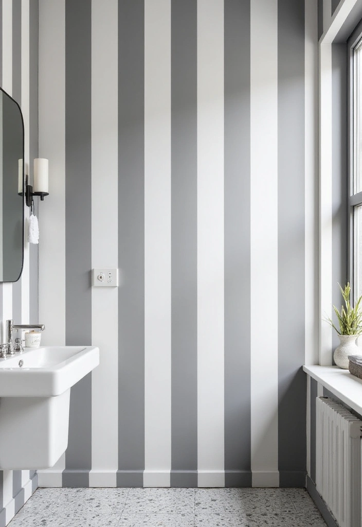 30+ Grey and White Bathroom Ideas That Always Look Elegant 23 30+ Grey and White Bathroom Ideas That Always Look Elegant - 23. Grey and White Striped Walls