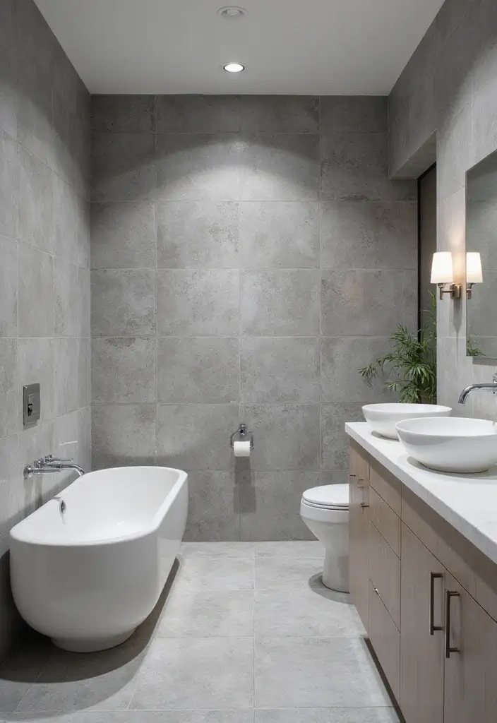 30+ Grey and White Bathroom Ideas That Always Look Elegant 3 30+ Grey and White Bathroom Ideas That Always Look Elegant - 3. Textured Grey Walls