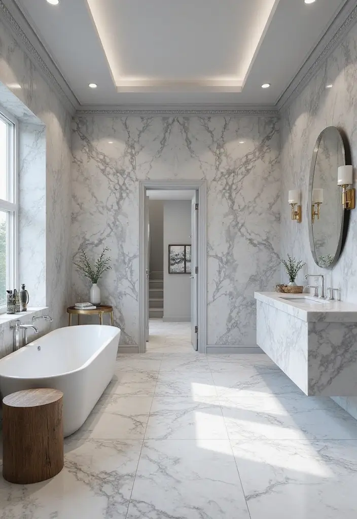 30+ Grey and White Bathroom Ideas That Always Look Elegant 4 30+ Grey and White Bathroom Ideas That Always Look Elegant - 4. Marble Magic