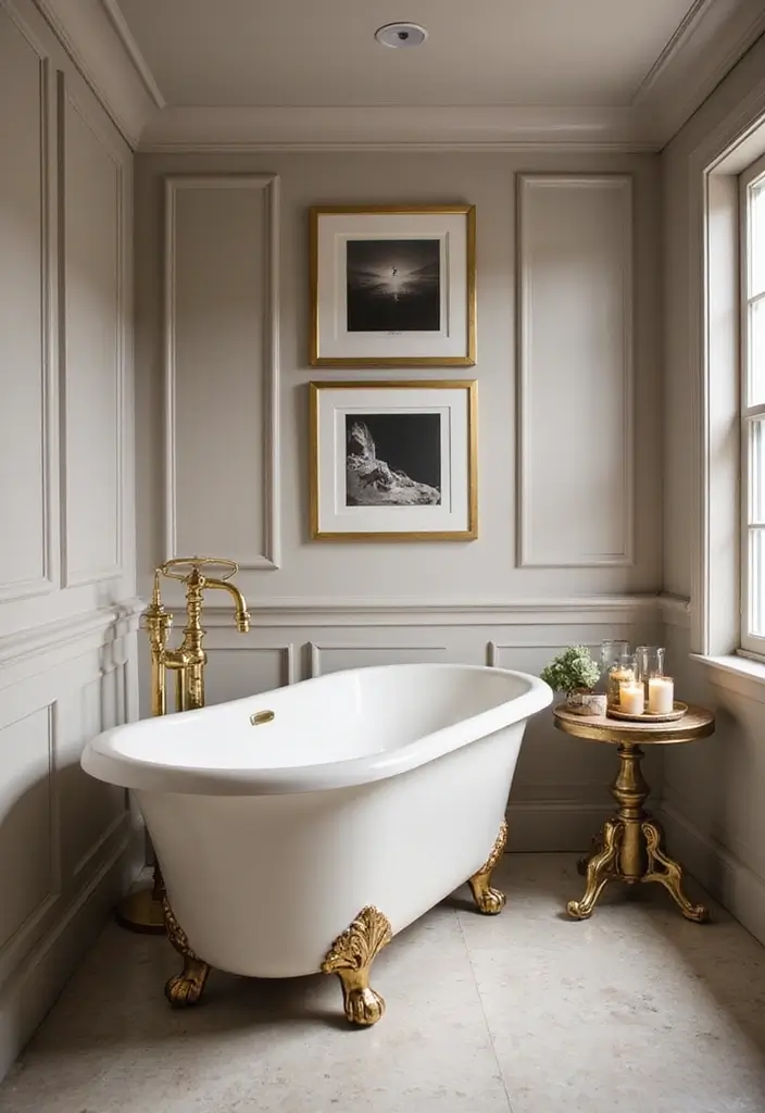 30+ Small Bathrooms with Bathtub Ideas That Fit Perfectly 1 30+ Small Bathrooms with Bathtub Ideas That Fit Perfectly - 1. Freestanding Bathtub with Gold Accents