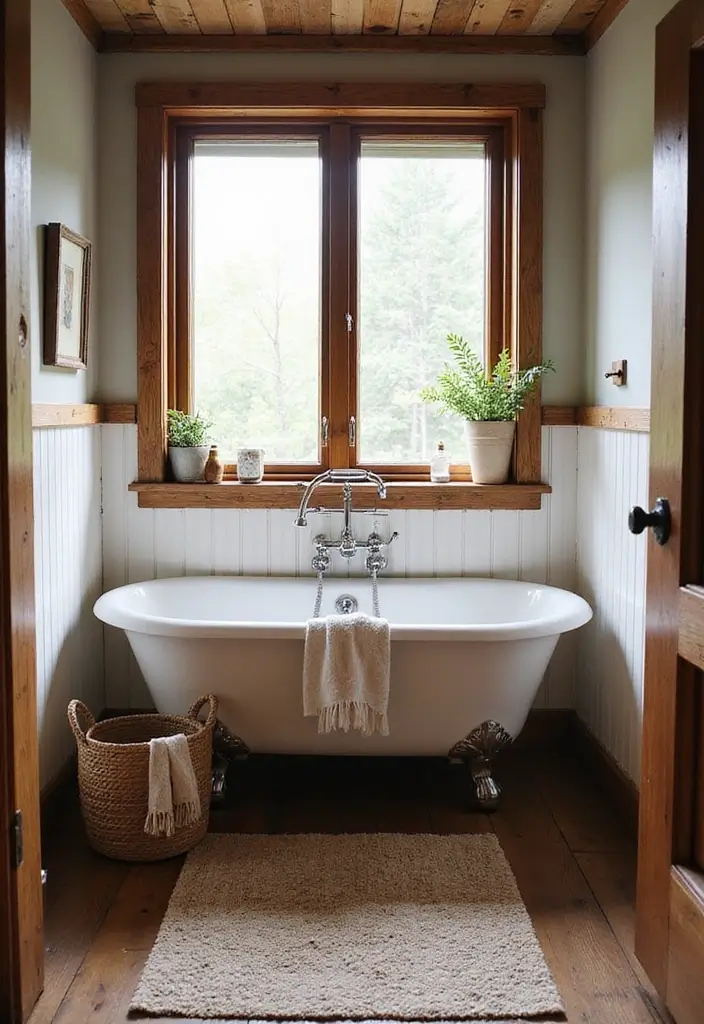 30+ Small Bathrooms with Bathtub Ideas That Fit Perfectly 12 30+ Small Bathrooms with Bathtub Ideas That Fit Perfectly - 12. Rustic Farmhouse Bathtub
