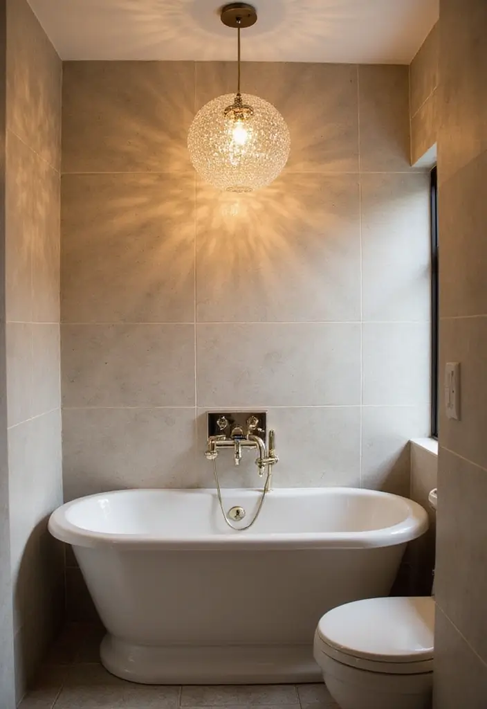 30+ Small Bathrooms with Bathtub Ideas That Fit Perfectly 22 30+ Small Bathrooms with Bathtub Ideas That Fit Perfectly - 22. Light Fixtures as Decor