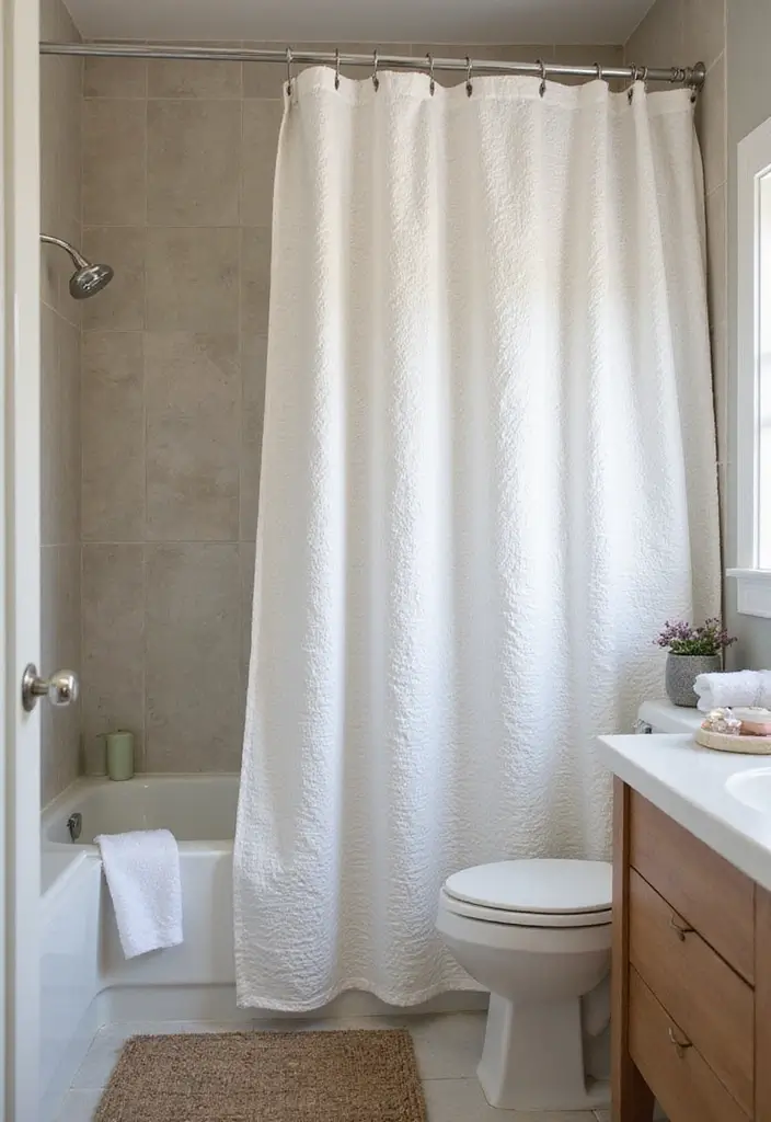 30+ Small Bathrooms with Bathtub Ideas That Fit Perfectly 23 30+ Small Bathrooms with Bathtub Ideas That Fit Perfectly - 23. Textured Shower Curtain for Bathtub