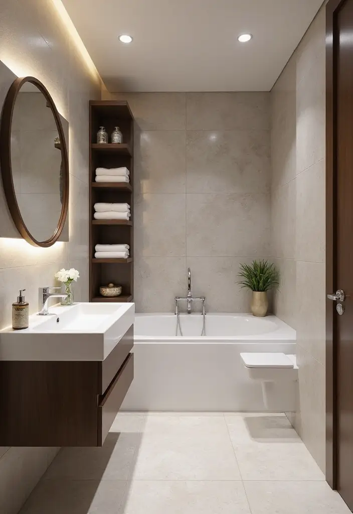 30+ Small Bathrooms with Bathtub Ideas That Fit Perfectly 7 30+ Small Bathrooms with Bathtub Ideas That Fit Perfectly - 7. Chic Floating Vanity with Bathtub