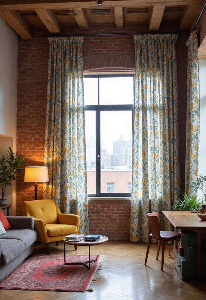 10 Loft Curtain Ideas for Flexible Stylish Space Division 3. Modern Patterns Chic Geometric Prints